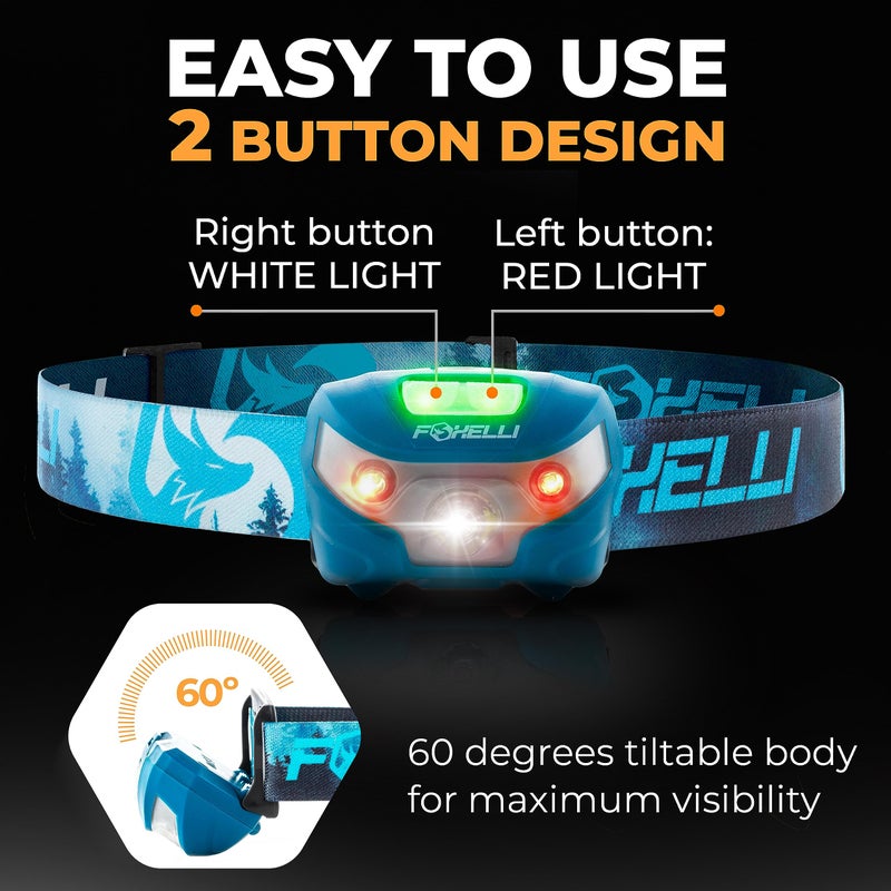 Foxelli USB-C Rechargeable LED Headlamp â€“ Super Bright, Lightweight Head Lamp for Running, Camping, Hiking & Work â€“ Comfortable Fit for Adults & Kids - Image 5